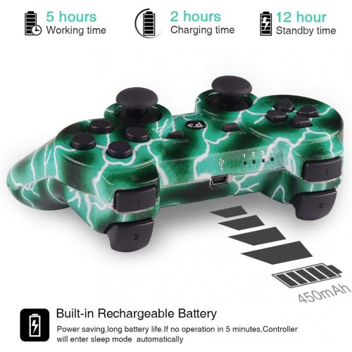  [아마존베스트]Kolopc PS3 Controller Wireless for Playstation 3 Dual Shock (GreenFlash and WhiteSkull)