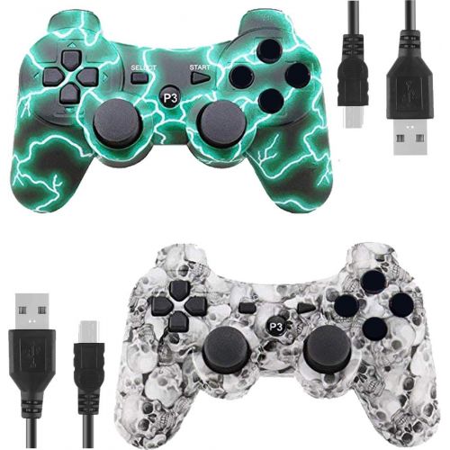  [아마존베스트]Kolopc PS3 Controller Wireless for Playstation 3 Dual Shock (GreenFlash and WhiteSkull)