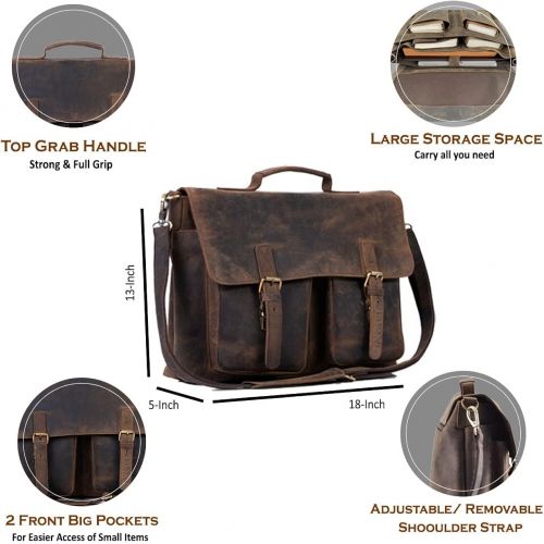  [아마존베스트]KomalC 18 Inch Buffalo Leather Briefcase Laptop Messenger Bag Office Briefcase College Bag for Men and Women