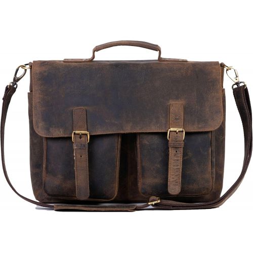  [아마존베스트]KomalC 18 Inch Buffalo Leather Briefcase Laptop Messenger Bag Office Briefcase College Bag for Men and Women