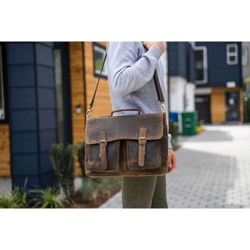  [아마존베스트]KomalC 18 Inch Buffalo Leather Briefcase Laptop Messenger Bag Office Briefcase College Bag for Men and Women
