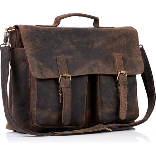  [아마존베스트]KomalC 18 Inch Buffalo Leather Briefcase Laptop Messenger Bag Office Briefcase College Bag for Men and Women