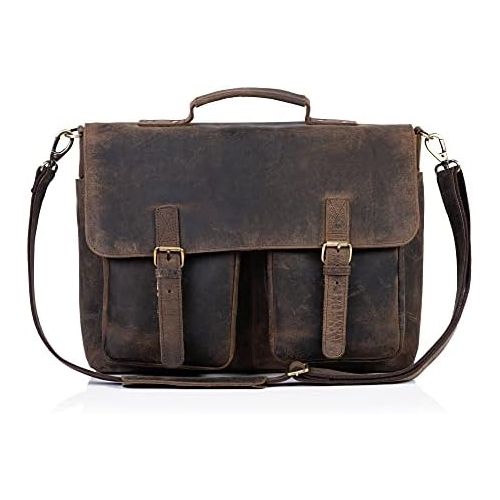  [아마존베스트]KomalC 16 Inch Buffalo Leather Briefcase Laptop Messenger Bag Office Briefcase College Bag for Men and Women