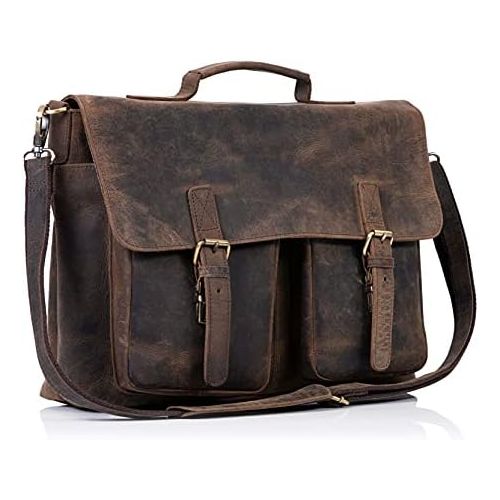  [아마존베스트]KomalC 16 Inch Buffalo Leather Briefcase Laptop Messenger Bag Office Briefcase College Bag for Men and Women