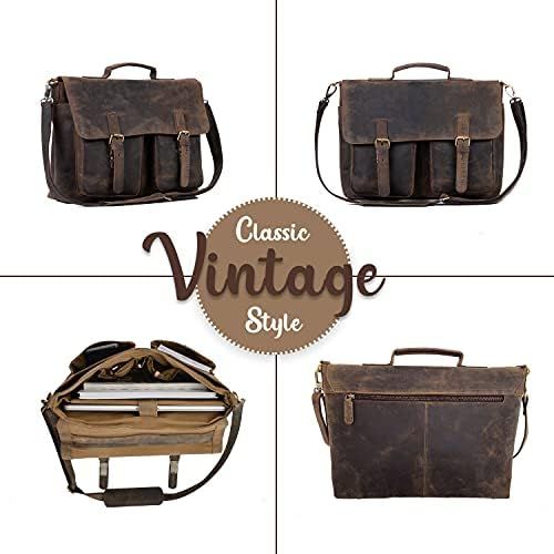  [아마존베스트]KomalC 16 Inch Buffalo Leather Briefcase Laptop Messenger Bag Office Briefcase College Bag for Men and Women