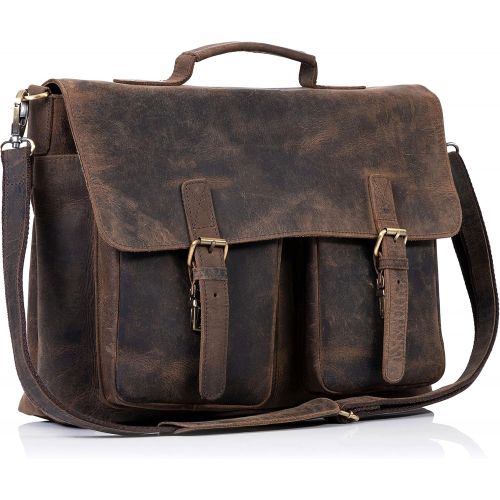  [아마존베스트]KomalC 16 Inch Buffalo Leather Briefcase Laptop Messenger Bag Office Briefcase College Bag for Men and Women