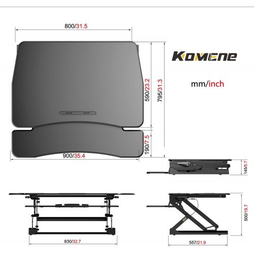  [아마존 핫딜]  [아마존핫딜]Standing Desk with Height Adjustable  Komene Stand Up Black Desk Converter, 36 Black Ergonomic Desktop Workstation Riser fits Dual Monitors