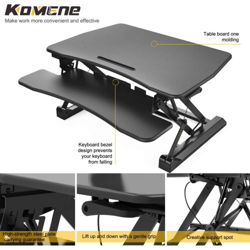  [아마존 핫딜]  [아마존핫딜]Standing Desk with Height Adjustable  Komene Stand Up Black Desk Converter, 36 Black Ergonomic Desktop Workstation Riser fits Dual Monitors