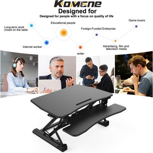  [아마존 핫딜]  [아마존핫딜]Standing Desk with Height Adjustable  Komene Stand Up Black Desk Converter, 36 Black Ergonomic Desktop Workstation Riser fits Dual Monitors