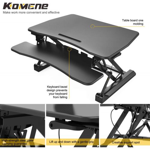  [아마존핫딜][아마존 핫딜] Komene 조절 가능한 스탠딩 데스크톱, 5년 보증 60IBS, 높이 조절 가능한 스탠드데스크 컨버터 데스크탑용 인체공학적 듀얼 모니터 라이저, 전화/태블릿 홀더와 이동식 키보드 트레이 36-