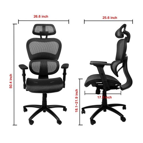  Komene Ergonomic Mesh Office Chair, High-Back Swivel Computer Task Chairs - Lumbar and Head Support  Desk Chairs for Office Room Decor