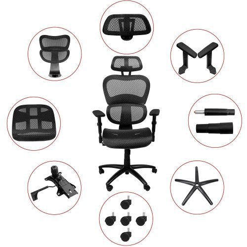  Komene Ergonomic Mesh Office Chair, High-Back Swivel Computer Task Chairs - Lumbar and Head Support  Desk Chairs for Office Room Decor