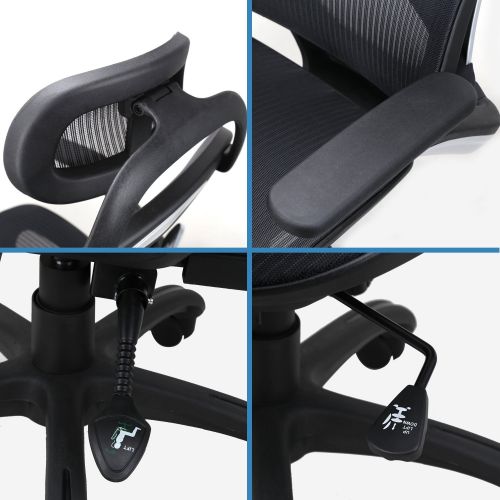  Komene Ergonomic Office Chair: Passed BIFMA/SGS Weight Support Over 300Ibs,Breathable Mesh Cushion &High Back-Executive Chairs with Adjustable Headrest Backrest,Flip-up Armrests,360-Degre