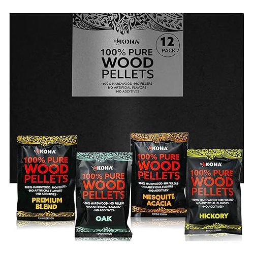  Kona Wood Pellets Intended for The Ninja Woodfire Grill, 12 Single-Use Pouches (4 Flavors)