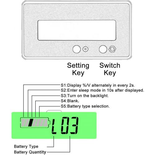  [아마존베스트]Konesky DC 6-63V Digital Battery Capacity Tester, Voltage Capacity Percent Meter Battery Indicator 12V/24V/36V/48V Monitor Green Backlight for Lithium Batteries and Lead-acid Batteries