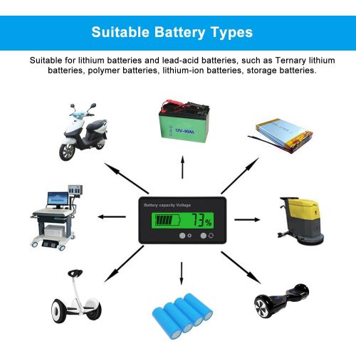  [아마존베스트]Konesky DC 6-63V Digital Battery Capacity Tester, Voltage Capacity Percent Meter Battery Indicator 12V/24V/36V/48V Monitor Green Backlight for Lithium Batteries and Lead-acid Batteries