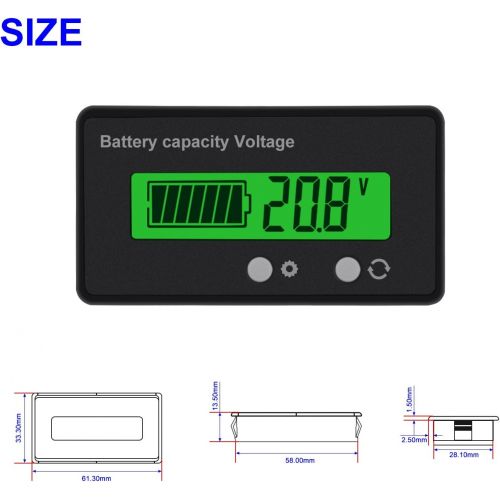  [아마존베스트]Konesky DC 6-63V Digital Battery Capacity Tester, Voltage Capacity Percent Meter Battery Indicator 12V/24V/36V/48V Monitor Green Backlight for Lithium Batteries and Lead-acid Batteries