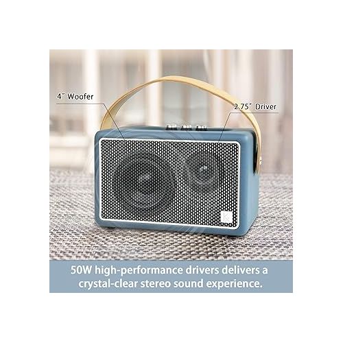  Vintage Bluetooth Speakers, KONEX 40W Leather Portable Wireless Speaker, Bluetooth 4.2 Heavy Bass Music Player, 20H Long Playtime, Mid Century Modern Decor for Home, Office, Party, Gift for Friend