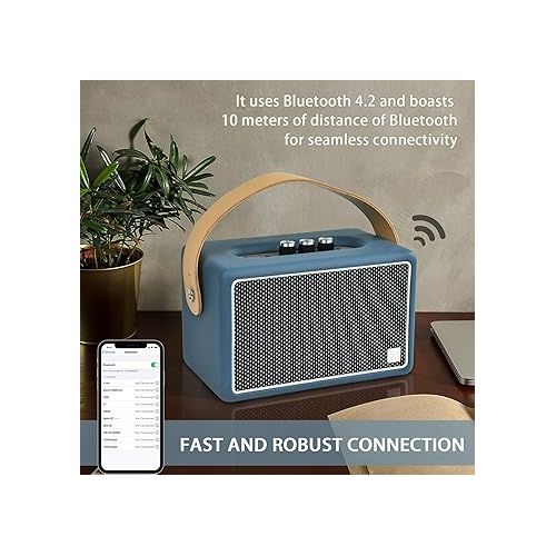  Vintage Bluetooth Speakers, KONEX 40W Leather Portable Wireless Speaker, Bluetooth 4.2 Heavy Bass Music Player, 20H Long Playtime, Mid Century Modern Decor for Home, Office, Party, Gift for Friend