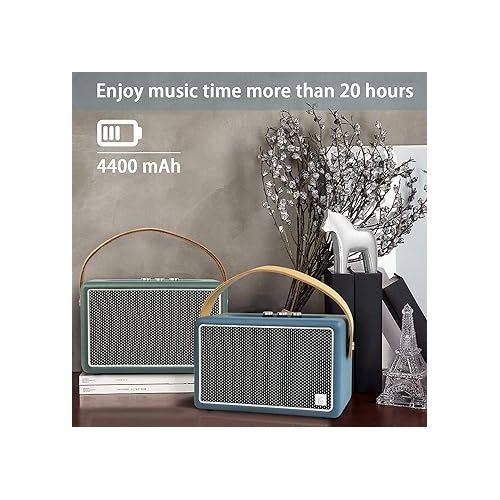  Vintage Bluetooth Speakers, KONEX 40W Leather Portable Wireless Speaker, Bluetooth 4.2 Heavy Bass Music Player, 20H Long Playtime, Mid Century Modern Decor for Home, Office, Party, Gift for Friend