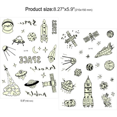  [아마존베스트]150PCS Glow in the Dark Space Tattoo for Kids, Konsait Luminous Solar System Universe Outer Space...