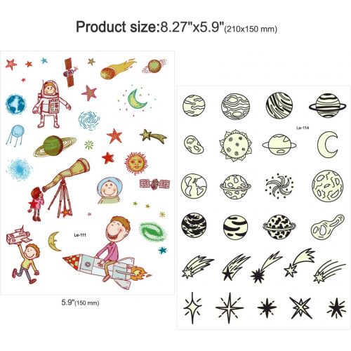  [아마존베스트]150PCS Glow in the Dark Space Tattoo for Kids, Konsait Luminous Solar System Universe Outer Space...