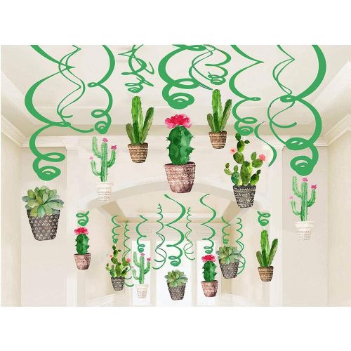  Konsait Cactus Hanging Swirl Decoration(30Pack), Cactus Swirls Birthday Party Spirals Home Ceiling Wall Decor for Mexican Fiesta Forest Woodland Farm Baby Shower Favor Supplies Dec