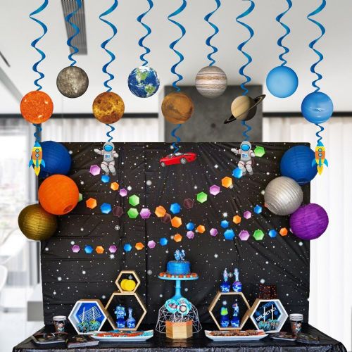  Konsait Solar System Whirls(14Pack), Outer Space Hanging Swirl Home Classroom Decor for Boy Girl Kids Solar System Party Decoration Space Themed Birthday Party Favor Supplies