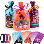 Konsait 150Pcs Halloween Candy Bags Party Bags Kids Trick Or Treat Bags Goody Bags with 3 roll Satin Ribbon for Trick Or Treat Bags Halloween Party Gift Favors, Kids Halloween Part