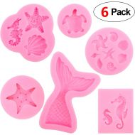 [아마존베스트]Konsait Mermaid Tail Ocean Seashell Mold (6pcs),Silicone Cake Fondant Baking Molds Chocolate Candy Baking Tool for Wedding Birthday Party Cake Decoration Cupcake Topper