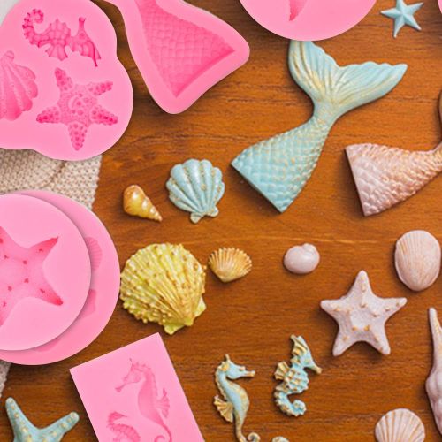  [아마존베스트]Konsait Mermaid Tail Ocean Seashell Mold (6pcs),Silicone Cake Fondant Baking Molds Chocolate Candy Baking Tool for Wedding Birthday Party Cake Decoration Cupcake Topper