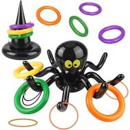 Konsait 2 IN 1 Halloween Games Set,Inflatable Spider Ring Toss Game,Witch Hat Ring Toss Game with 8 Rings for Kids Toy Carnival School Outdoor Indoor Lawn Garden Backyard Spooky Cr