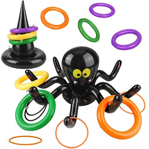  할로윈 용품Konsait 2 IN 1 Halloween Games Set,Inflatable Spider Ring Toss Game,Witch Hat Ring Toss Game with 8 Rings for Kids Toy Carnival School Outdoor Indoor Lawn Garden Backyard Spooky Cr