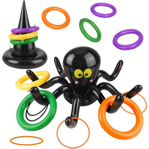  할로윈 용품Konsait 2 IN 1 Halloween Games Set,Inflatable Spider Ring Toss Game,Witch Hat Ring Toss Game with 8 Rings for Kids Toy Carnival School Outdoor Indoor Lawn Garden Backyard Spooky Cr