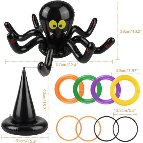  할로윈 용품Konsait 2 IN 1 Halloween Games Set,Inflatable Spider Ring Toss Game,Witch Hat Ring Toss Game with 8 Rings for Kids Toy Carnival School Outdoor Indoor Lawn Garden Backyard Spooky Cr