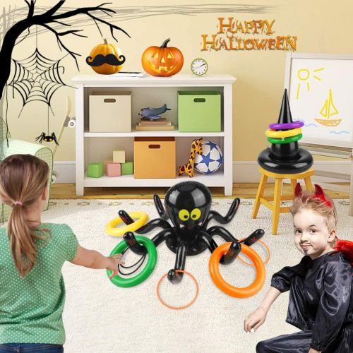  할로윈 용품Konsait 2 IN 1 Halloween Games Set,Inflatable Spider Ring Toss Game,Witch Hat Ring Toss Game with 8 Rings for Kids Toy Carnival School Outdoor Indoor Lawn Garden Backyard Spooky Cr