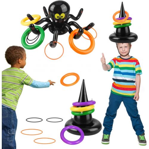 할로윈 용품Konsait 2 IN 1 Halloween Games Set,Inflatable Spider Ring Toss Game,Witch Hat Ring Toss Game with 8 Rings for Kids Toy Carnival School Outdoor Indoor Lawn Garden Backyard Spooky Cr
