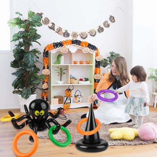  할로윈 용품Konsait 2 IN 1 Halloween Games Set,Inflatable Spider Ring Toss Game,Witch Hat Ring Toss Game with 8 Rings for Kids Toy Carnival School Outdoor Indoor Lawn Garden Backyard Spooky Cr