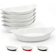 Au Gratin Baking Dishes, by Kook, Ceramic Serving Dishes, for Banana Split, Oven and Microwave Safe, Dishwasher Safe, Small Casserole Dish, Lasagna & Cobblers, Individual Serving, Set of 6, 12 oz (Marshmallow White)