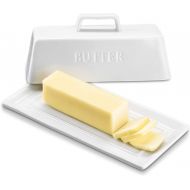 [아마존 핫딜] [아마존핫딜]KooK Ceramic Butter Dish with Handle Cover Design, 7.25 Inch Wide, White
