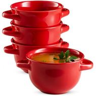 Soup Crocks with Handles, Ceramic Make, Soup, Chilli, by KooK, 22oz, Set of 4 (Red)