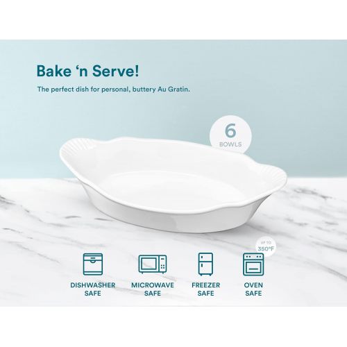  Au Gratin Dish, by KooK, Fine Ceramic Make, Oven Safe, Bakeware, White, 9 in, 18oz, Set of 6