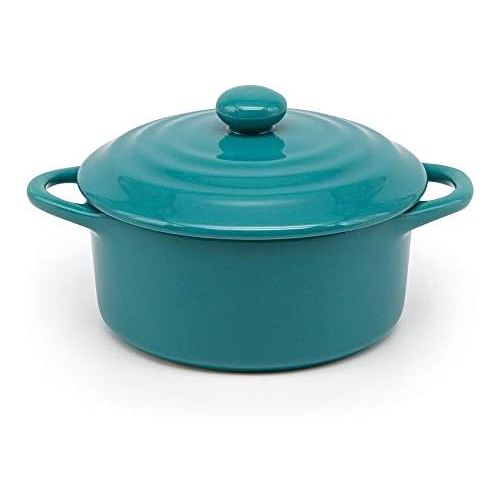  [아마존베스트]12oz Mini Cocotte, by Kook, Casserole Dish, Ceramic Make, Easy to Lift Lid, Aqua, Set of 4