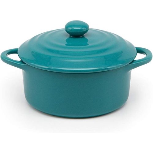  [아마존베스트]12oz Mini Cocotte, by Kook, Casserole Dish, Ceramic Make, Easy to Lift Lid, Aqua, Set of 4