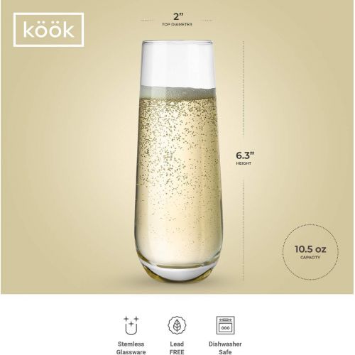  [아마존베스트]Stemless Champagne Flutes, by Kook, Durable Glass, Set of 8, 10.5oz