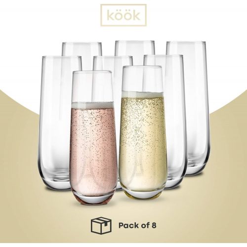  [아마존베스트]Stemless Champagne Flutes, by Kook, Durable Glass, Set of 8, 10.5oz