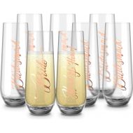 [아마존베스트]Stemless Champagne Flutes, Bridesmaid Collection, by Kook, Durable Glass, Set of 8, 10.5oz
