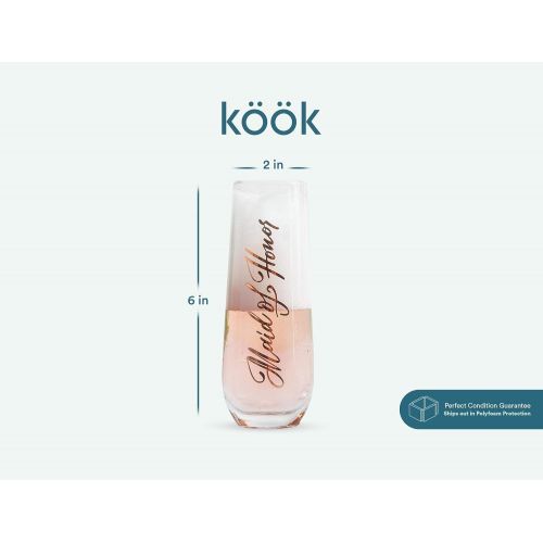  [아마존베스트]Stemless Champagne Flutes, Bridesmaid Collection, by Kook, Durable Glass, Set of 8, 10.5oz