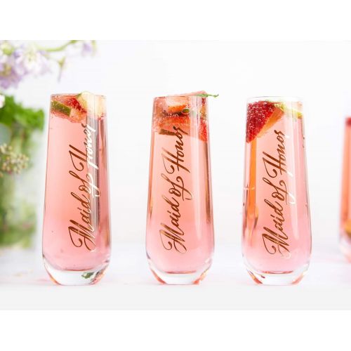  [아마존베스트]Stemless Champagne Flutes, Bridesmaid Collection, by Kook, Durable Glass, Set of 8, 10.5oz