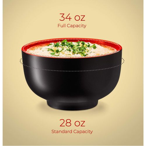  [아마존베스트]KooK Japanese Ceramic Noodle Bowl, Pho, Ramen, Deep Interior, Black and Red, capacity limit 34 oz - Set of 4